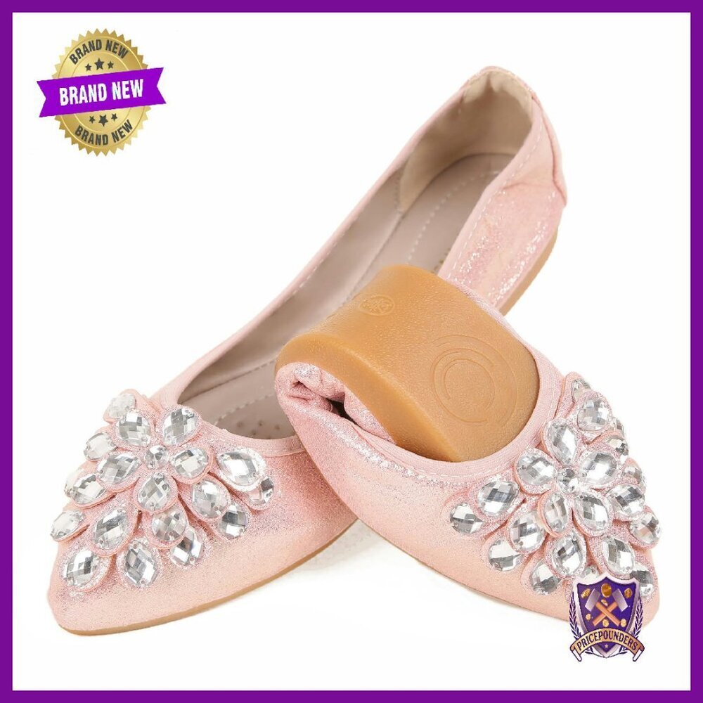 Foldable Rhinestone Ballet Flats Women's Slip-On Dressy Comfort Shoes